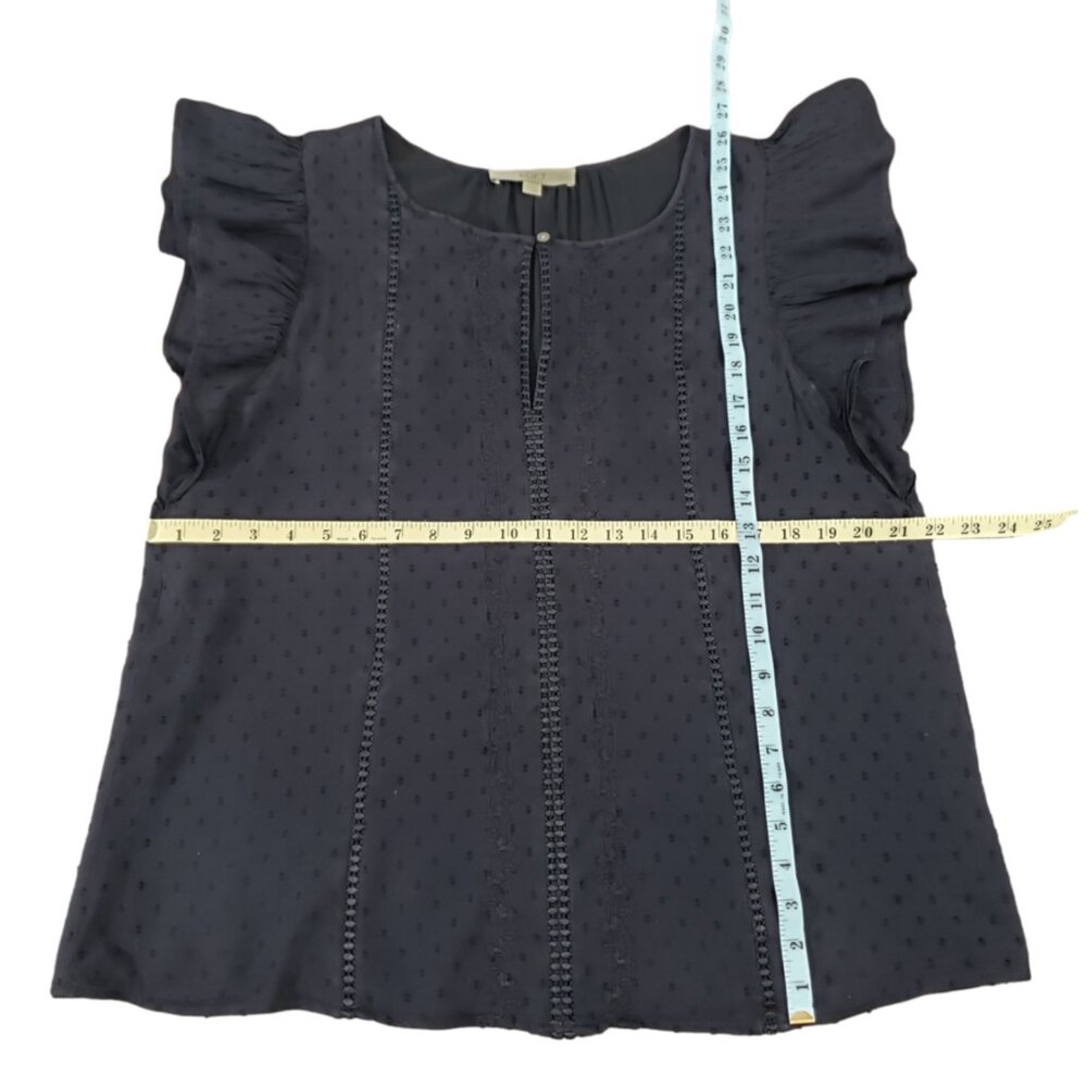 LOFT Women’s Navy Blue Swiss Dot Flutter Sleeve Blouse Size Large - Picture 7 of 8